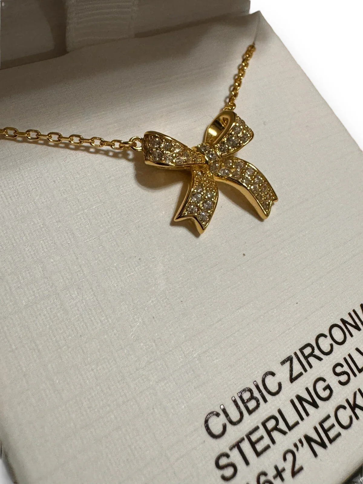 Bow Necklace Earrings Set CZ 925 Sterling Silver Gold Tone Jewelry Gift Set - Trendiez U ♥ 