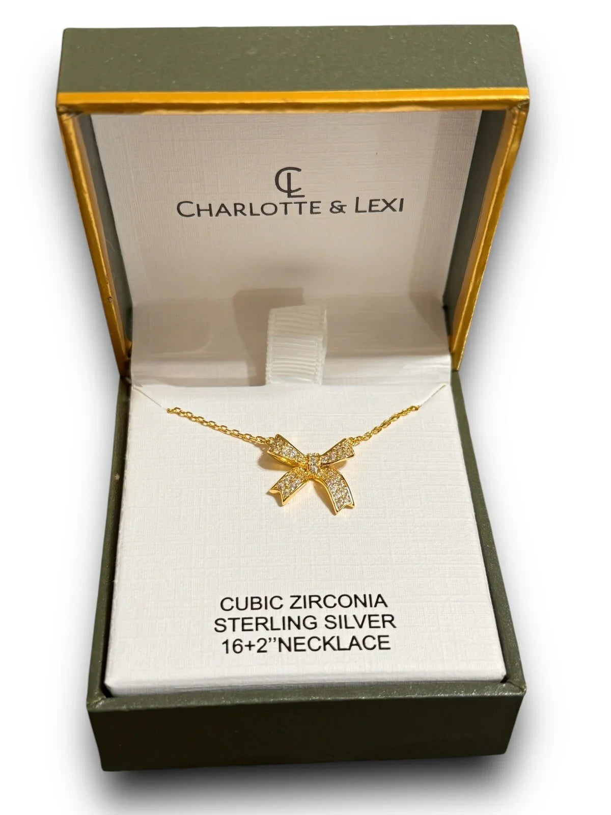 Bow Necklace Earrings Set CZ 925 Sterling Silver Gold Tone Jewelry Gift Set - Trendiez U ♥ 