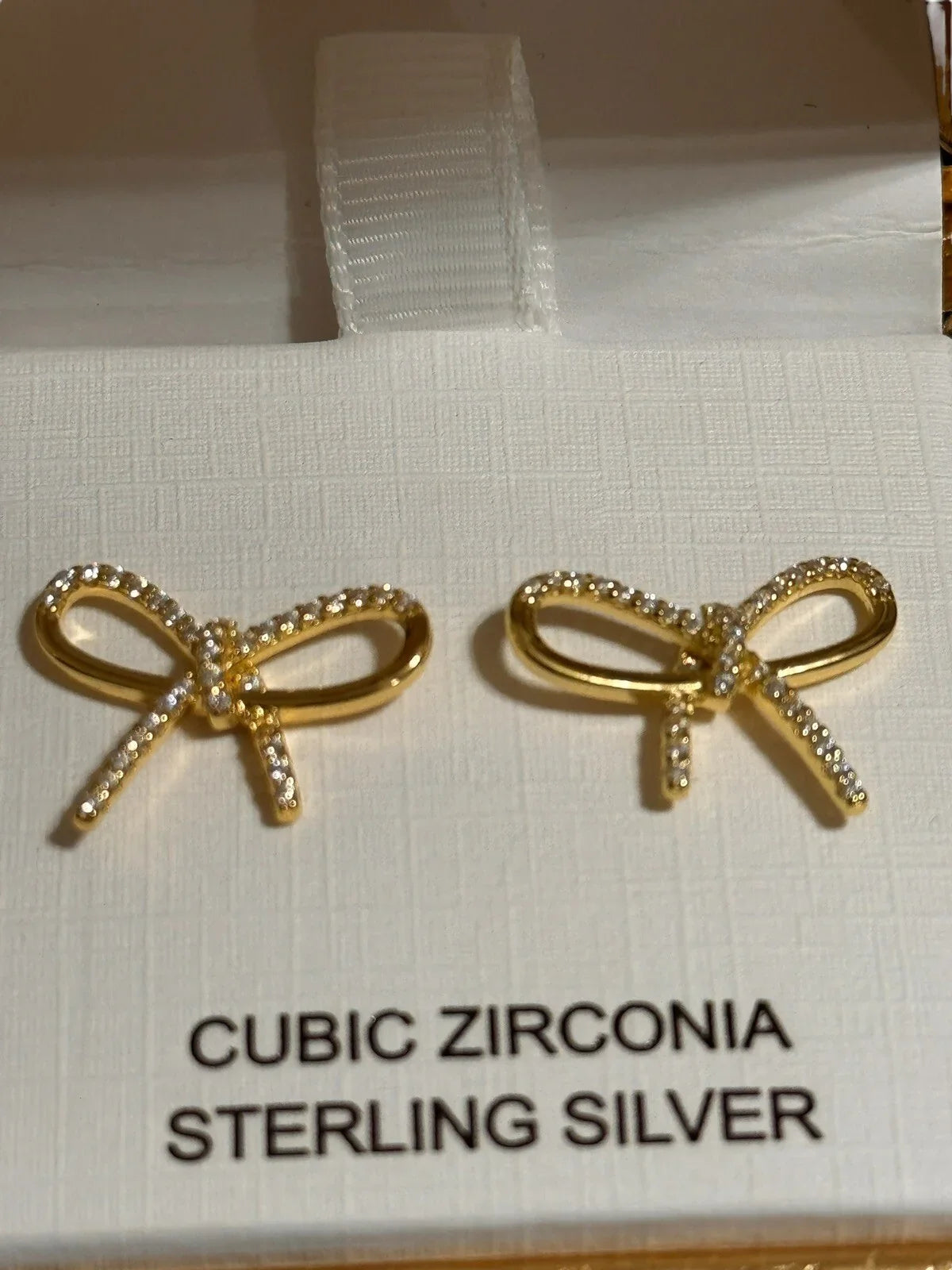 Bow Necklace Earrings Set CZ 925 Sterling Silver Gold Tone Jewelry Gift Set - Trendiez U ♥ 