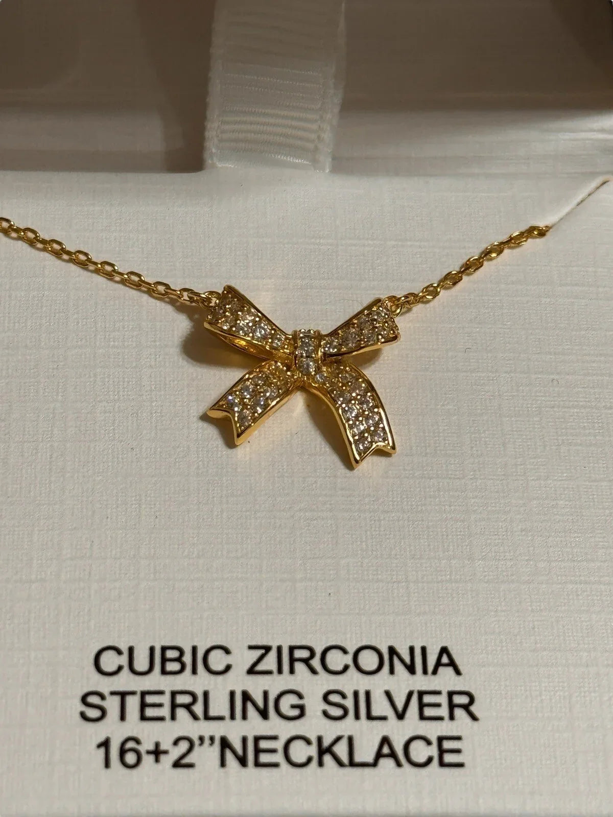 Bow Necklace Earrings Set CZ 925 Sterling Silver Gold Tone Jewelry Gift Set - Trendiez U ♥ 