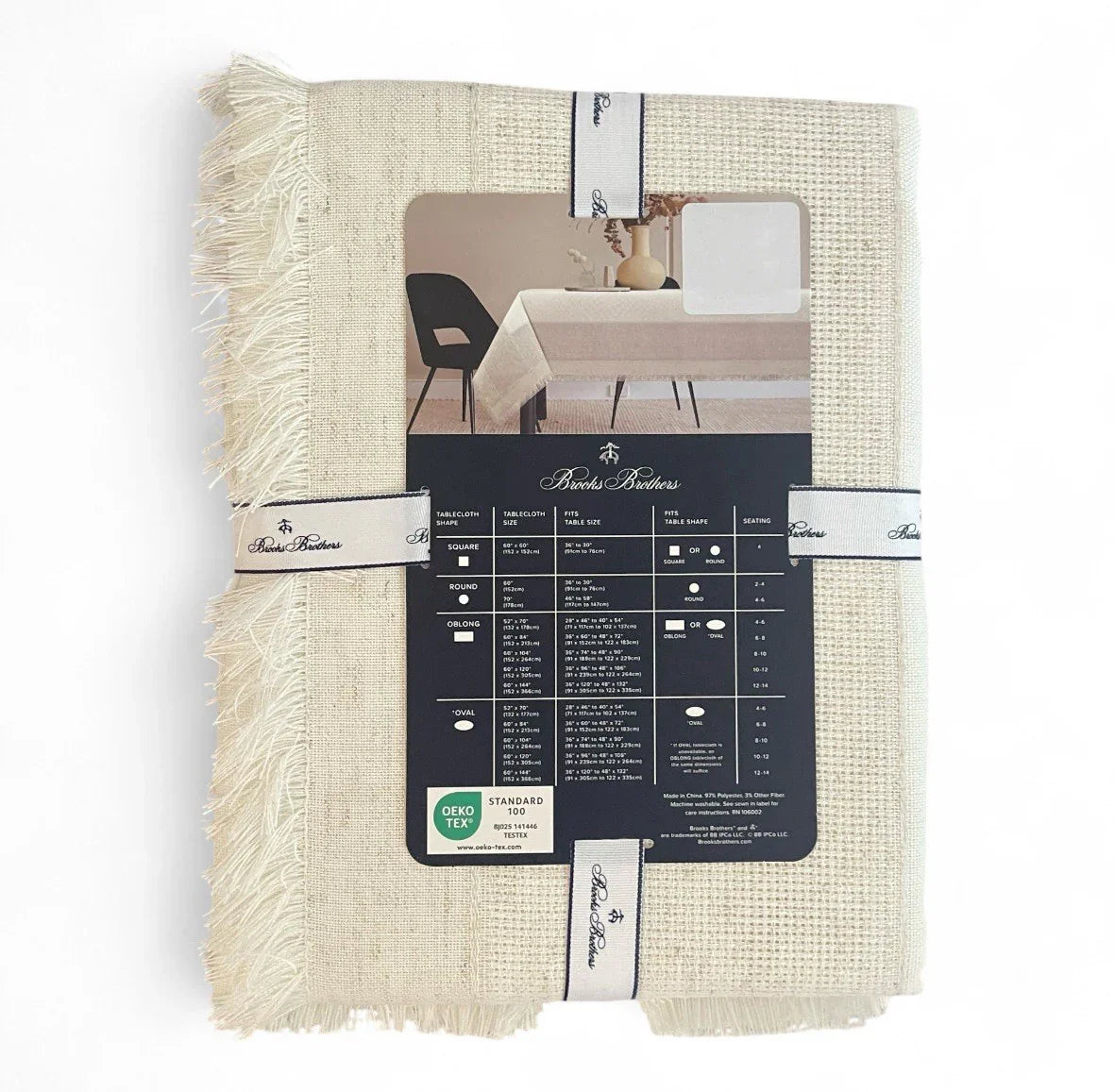 Brooks Brothers Cream Tablecloth Oblong 60”x102” Fringed Trims Classic Elegant - Trendiez U ♥ 