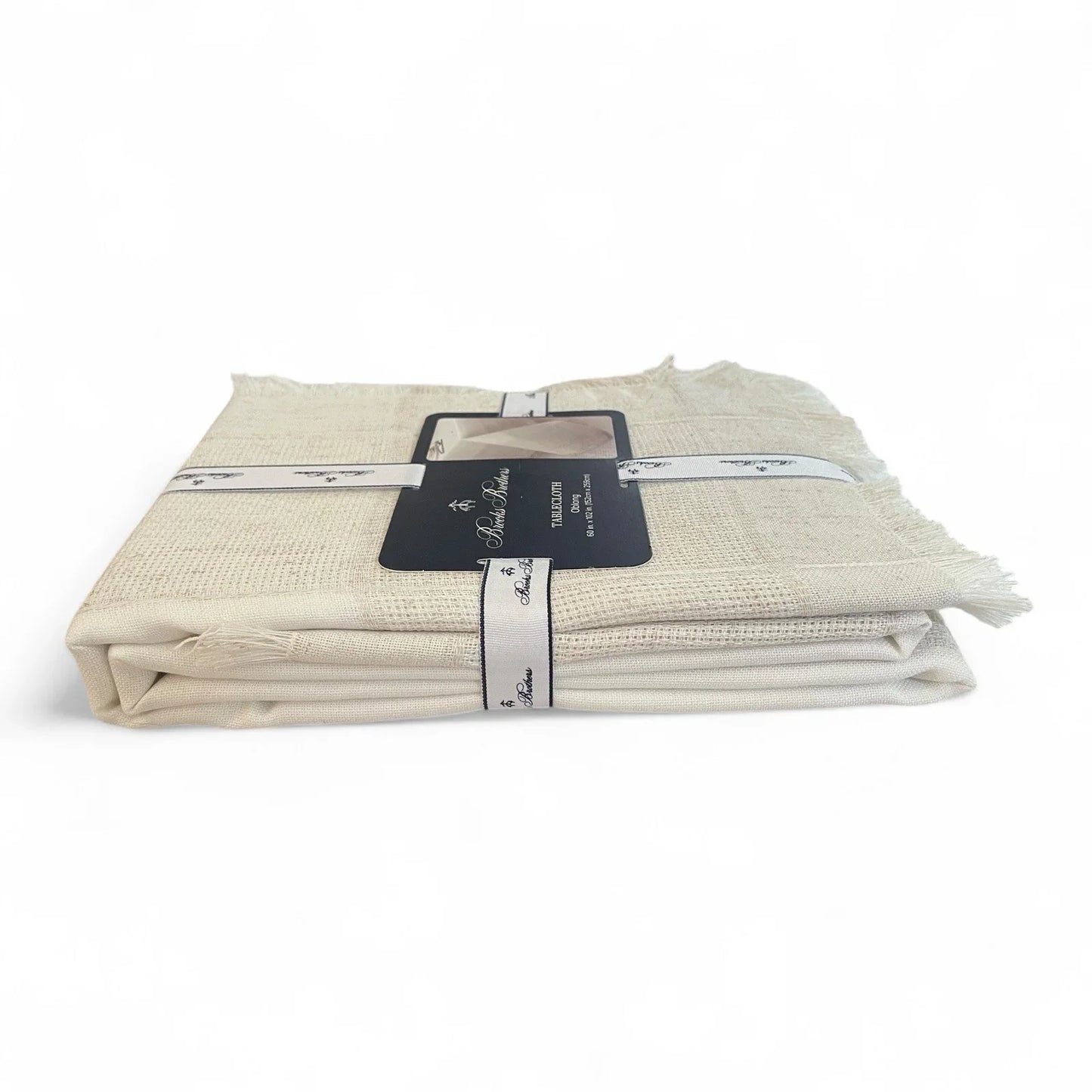Brooks Brothers Cream Tablecloth Oblong 60”x102” Fringed Trims Classic Elegant - Trendiez U ♥ 