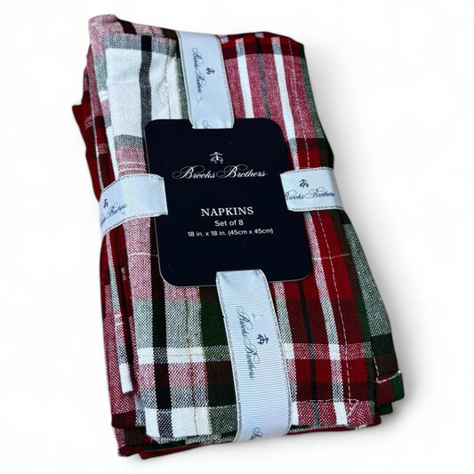 Brooks Brothers Table Napkins Christmas Plaid Cloth Holiday Red Green White Gold - Trendiez U ♥ 