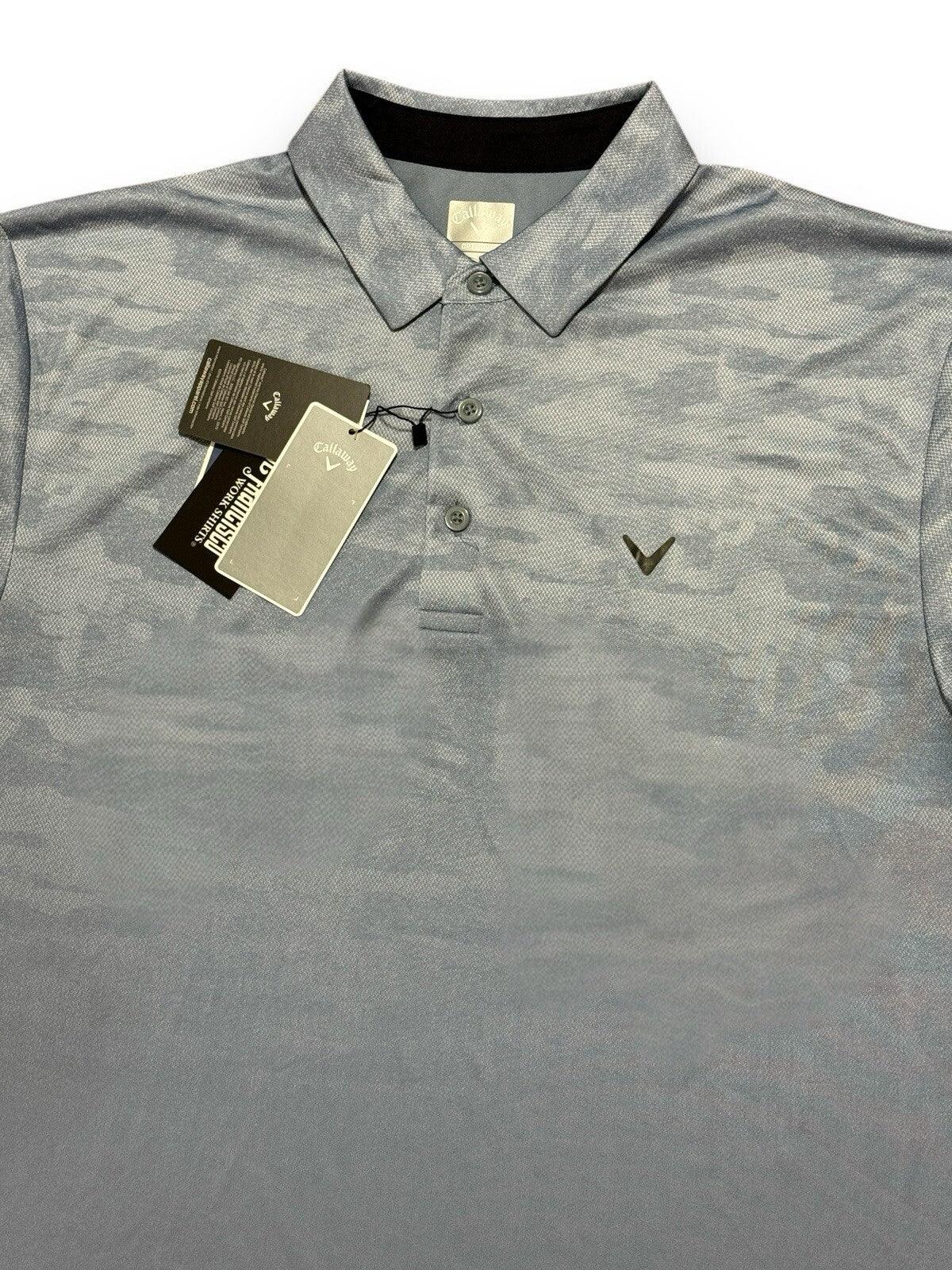 Callaway Mens Large Golf Henley Collar Polo Shirt Camo Blue Infinity Opti-Dri - Trendiez U ♥ 