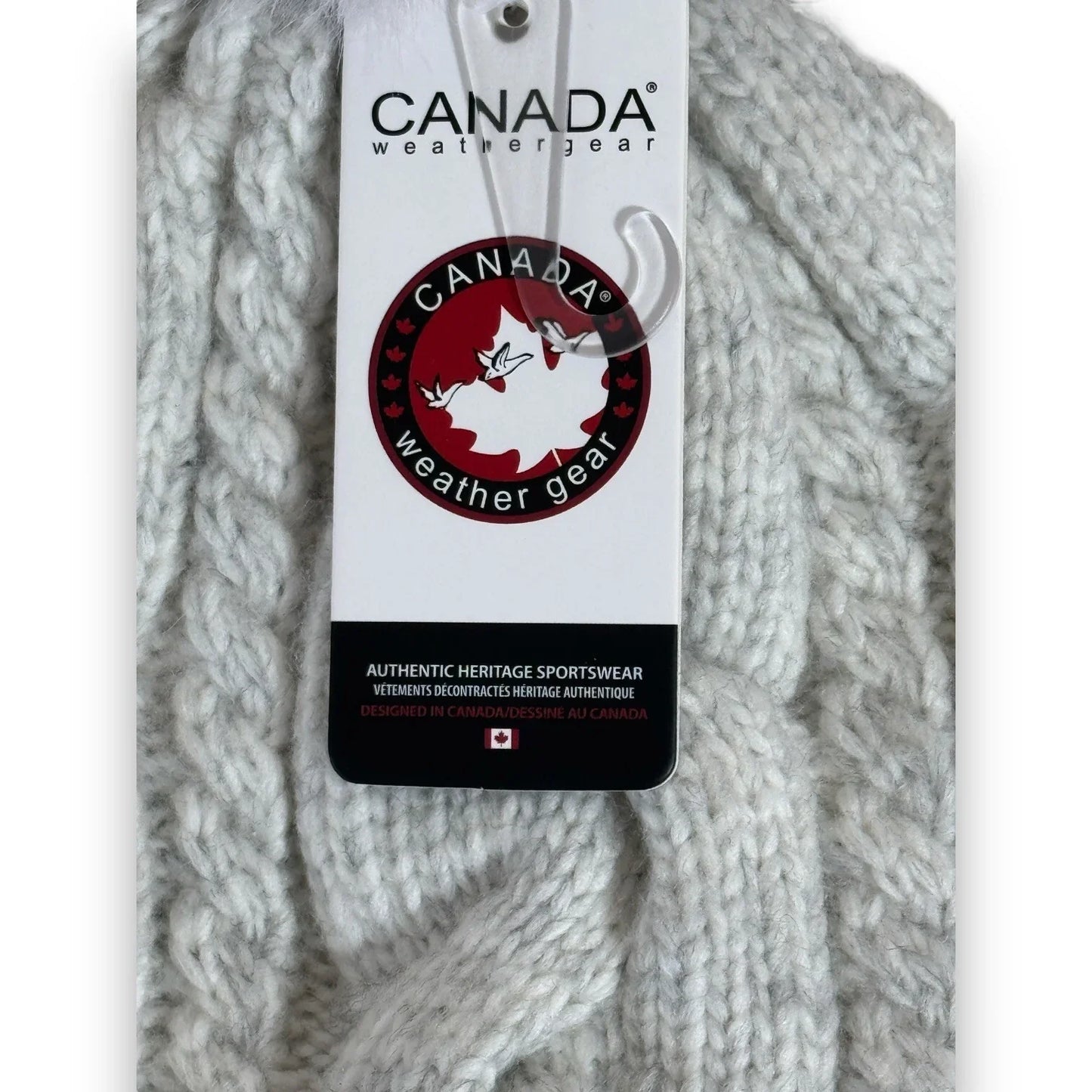 CANADA WEATHER GEAR THERMAL VELVET BEANIE HAT LIGHT GRAY POM POM BRAIDED HAT - Trendiez U ♥ 