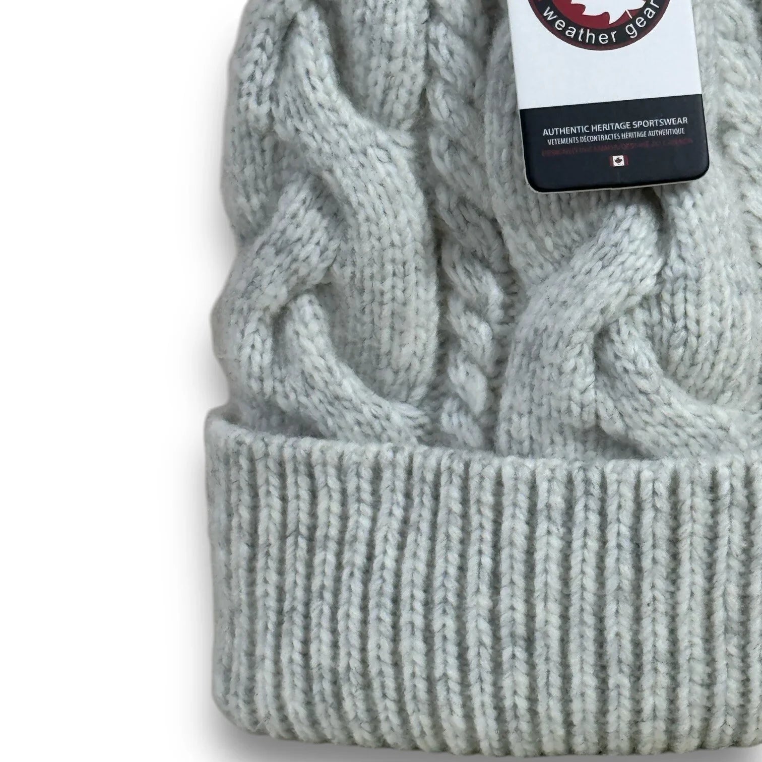 CANADA WEATHER GEAR THERMAL VELVET BEANIE HAT LIGHT GRAY POM POM BRAIDED HAT - Trendiez U ♥ 