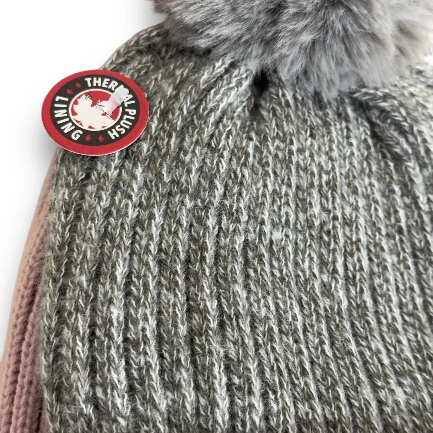 CANADA WEATHER GEAR WARM THERMAL PLUSH BEANIE HAT 2 Pc SET GRAY POM POM & PINK - Trendiez U ♥ 