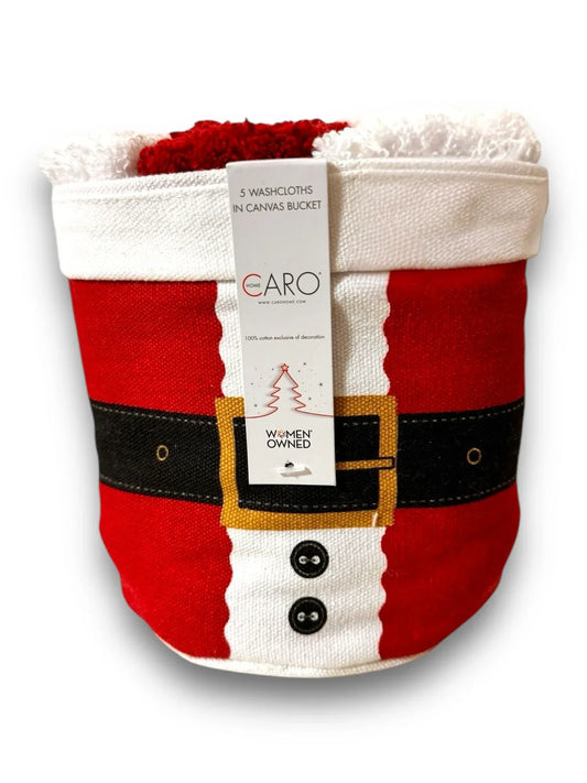 Caro Bathroom Christmas Santa Pants Washcloths Set Of 5 Red & White Canvas Bag - Trendiez U ♥ 