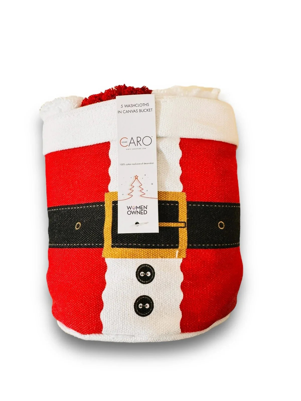 Caro Bathroom Christmas Santa Pants Washcloths Set Of 5 Red & White Canvas Bag - Trendiez U ♥ 