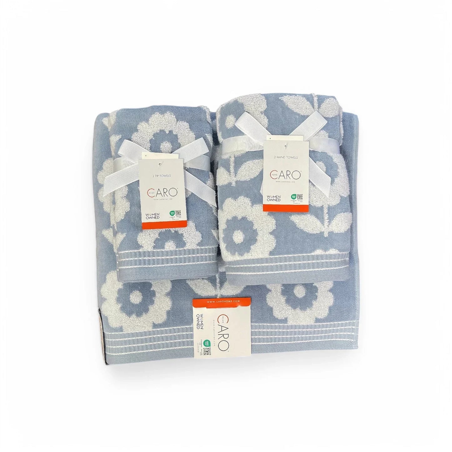Caro Home 6pc Floral Bath Towel Set 100% Cotton Velour Soft & Absorbent Blue - Trendiez U ♥ 