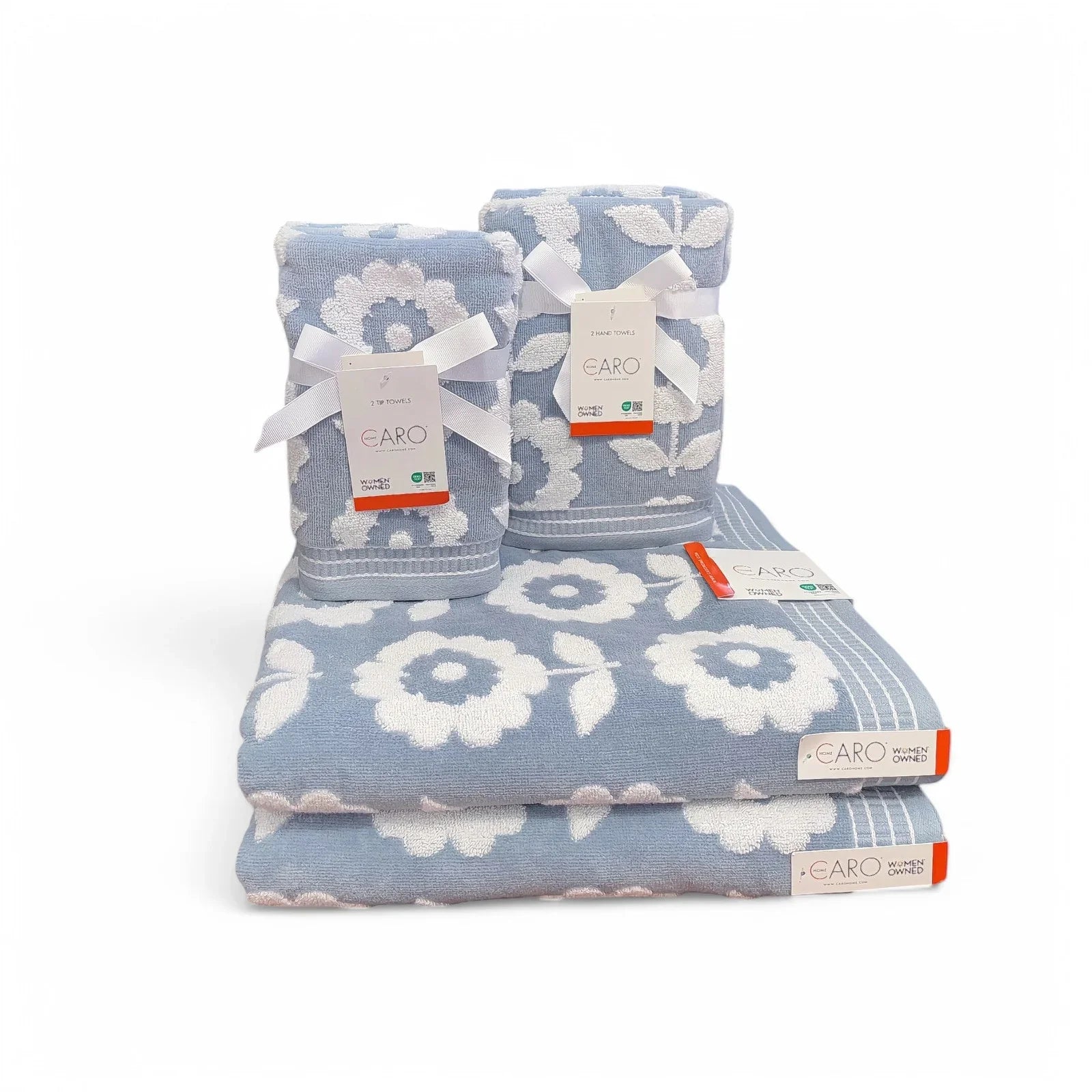 Caro Home 6pc Floral Bath Towel Set 100% Cotton Velour Soft & Absorbent Blue - Trendiez U ♥ 