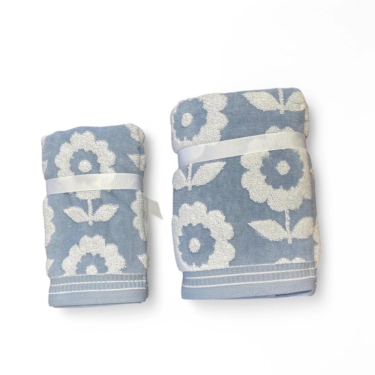 Caro Home 6pc Floral Bath Towel Set 100% Cotton Velour Soft & Absorbent Blue - Trendiez U ♥ 