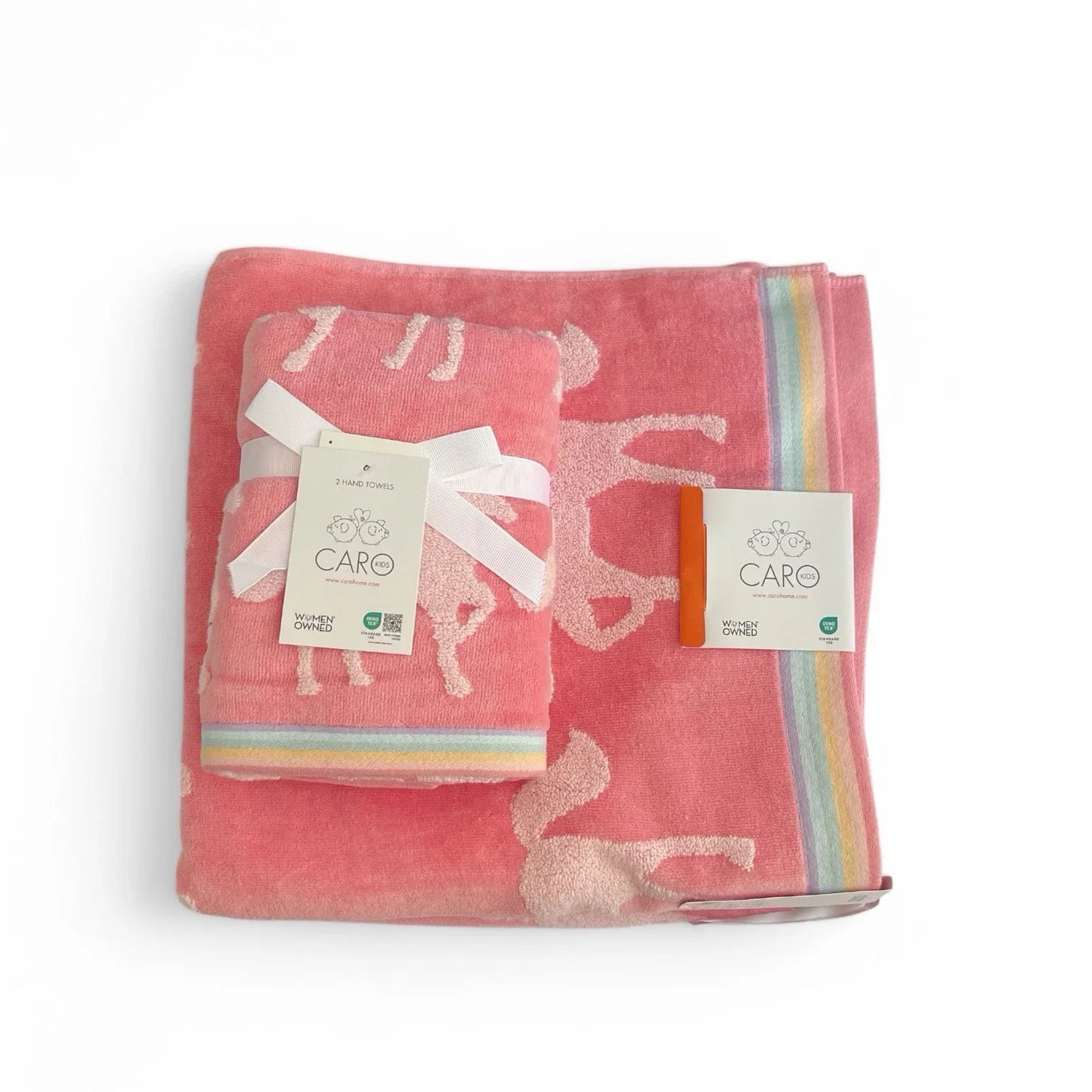 Caro Home 9PC Bath Towel Set UNICORN Coral Pink 100% Cotton Super Soft NEW - Trendiez U ♥ 