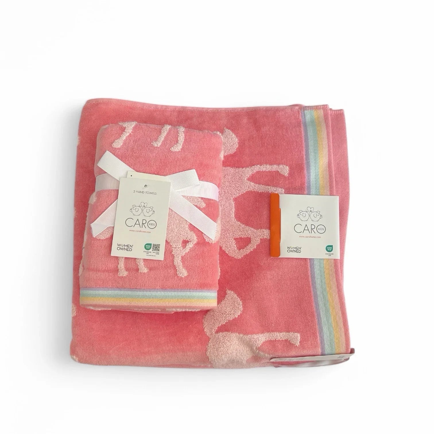 Caro Home 9PC Bath Towel Set UNICORN Coral Pink 100% Cotton Super Soft NEW - Trendiez U ♥ 