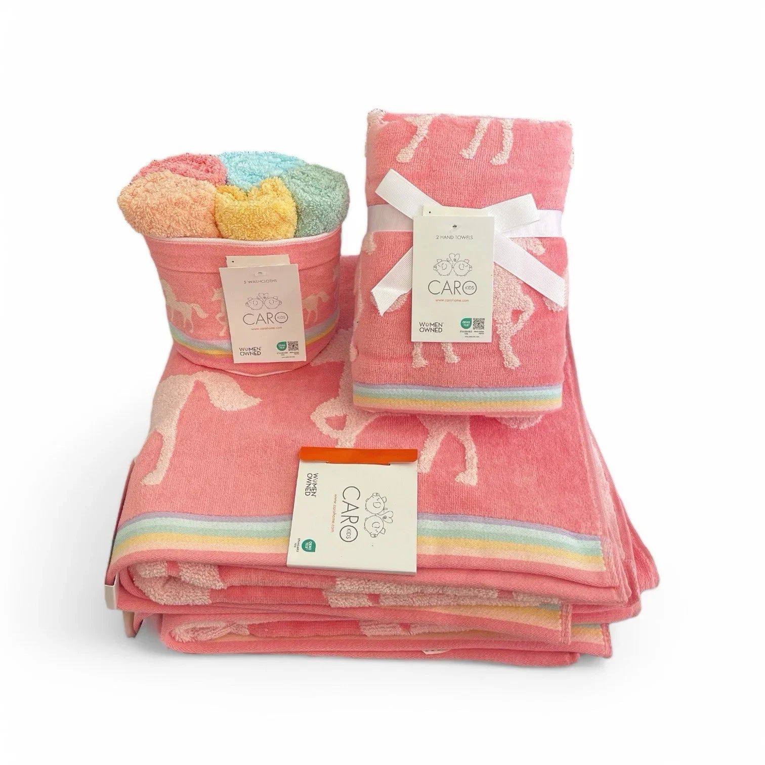 Caro Home 9PC Bath Towel Set UNICORN Coral Pink 100% Cotton Super Soft NEW - Trendiez U ♥ 