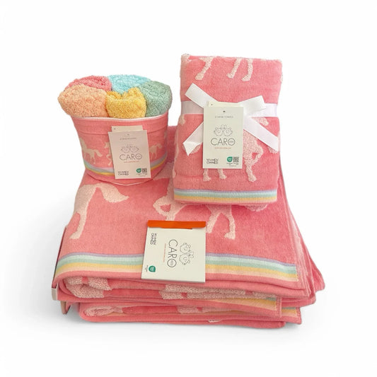 Caro Home 9PC Bath Towel Set UNICORN Coral Pink 100% Cotton Super Soft NEW - Trendiez U ♥ 