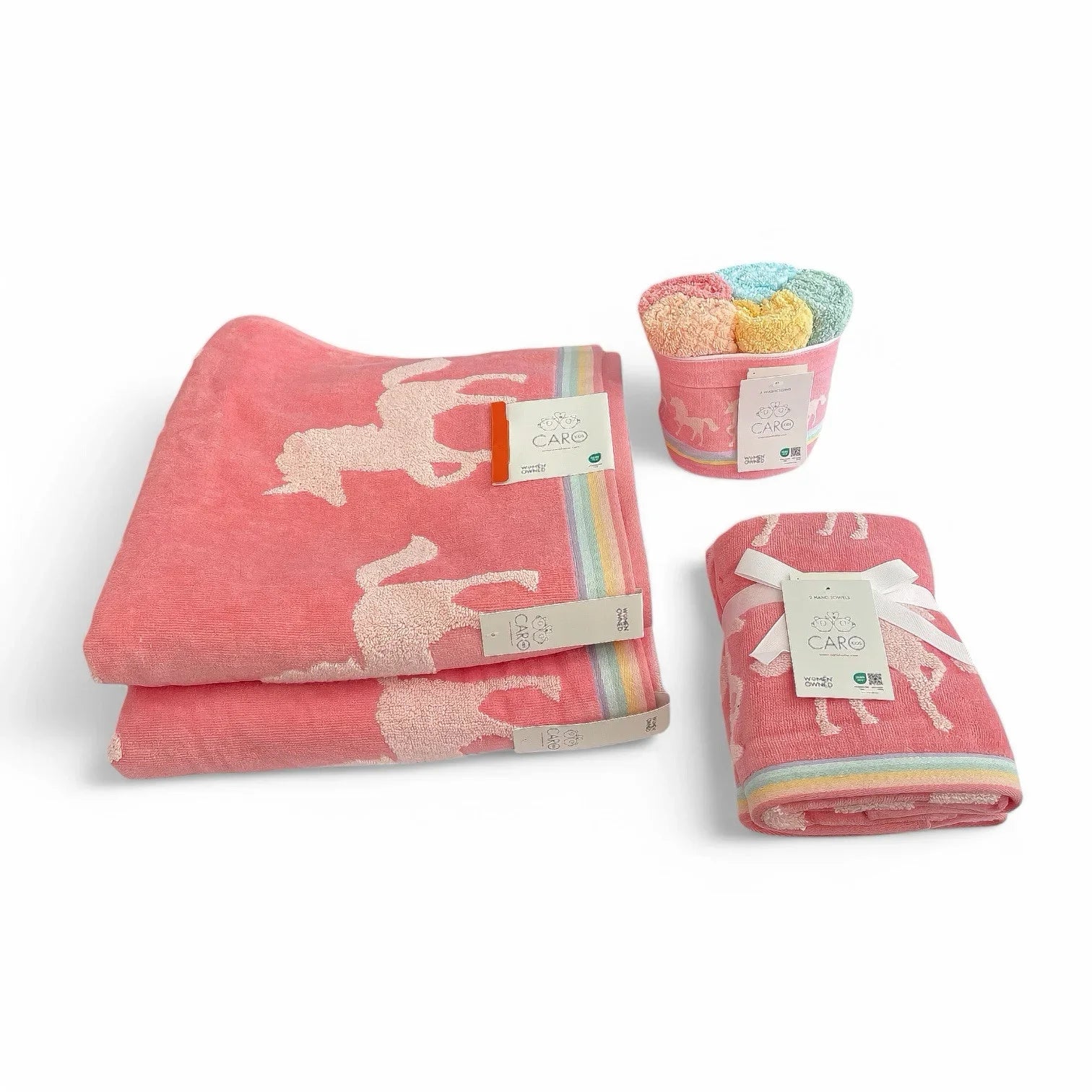 Caro Home 9PC Bath Towel Set UNICORN Coral Pink 100% Cotton Super Soft NEW - Trendiez U ♥ 