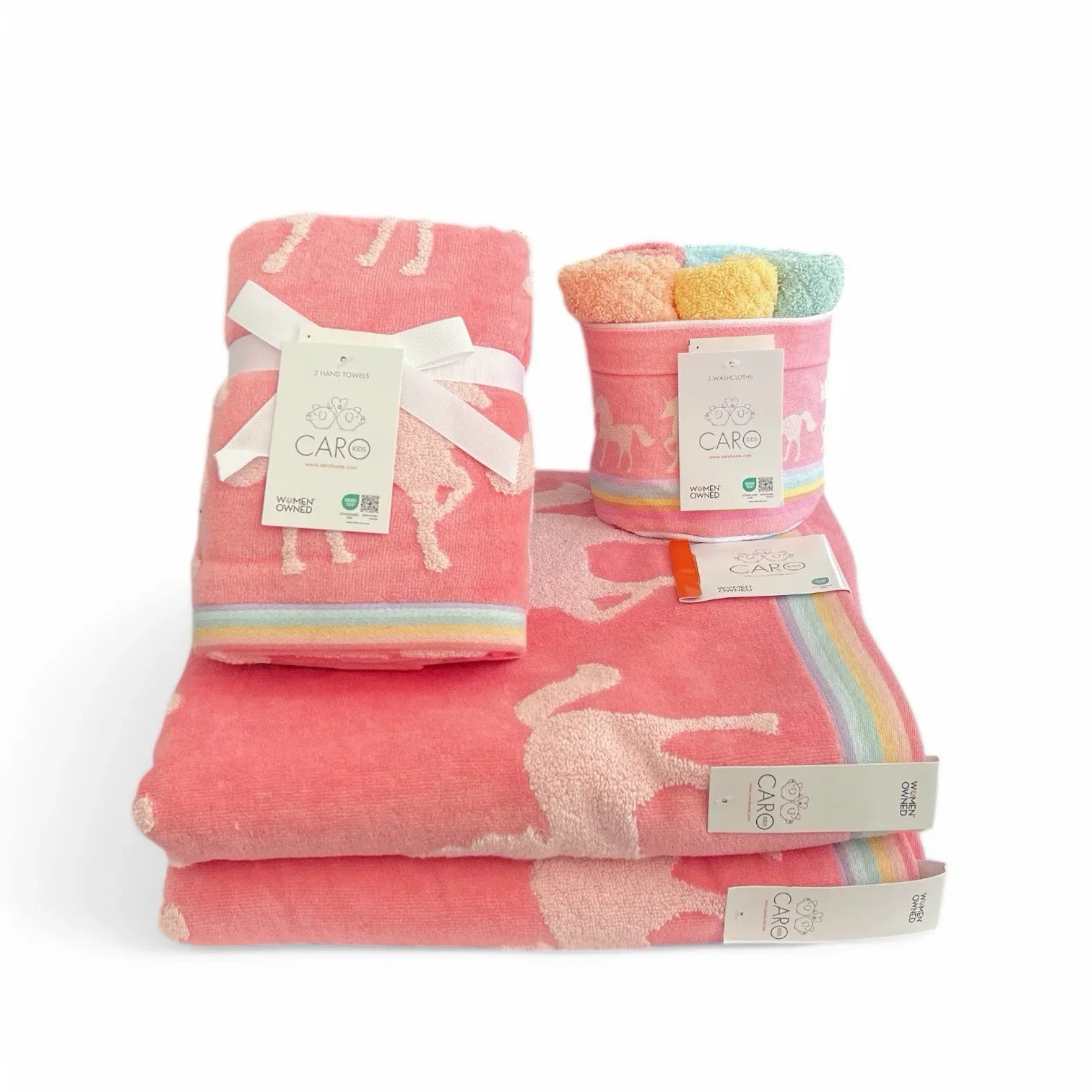 Caro Home 9PC Bath Towel Set UNICORN Coral Pink 100% Cotton Super Soft NEW - Trendiez U ♥ 