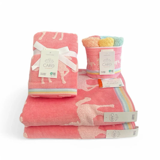 Caro Home 9PC Bath Towel Set UNICORN Coral Pink 100% Cotton Super Soft NEW - Trendiez U ♥ 