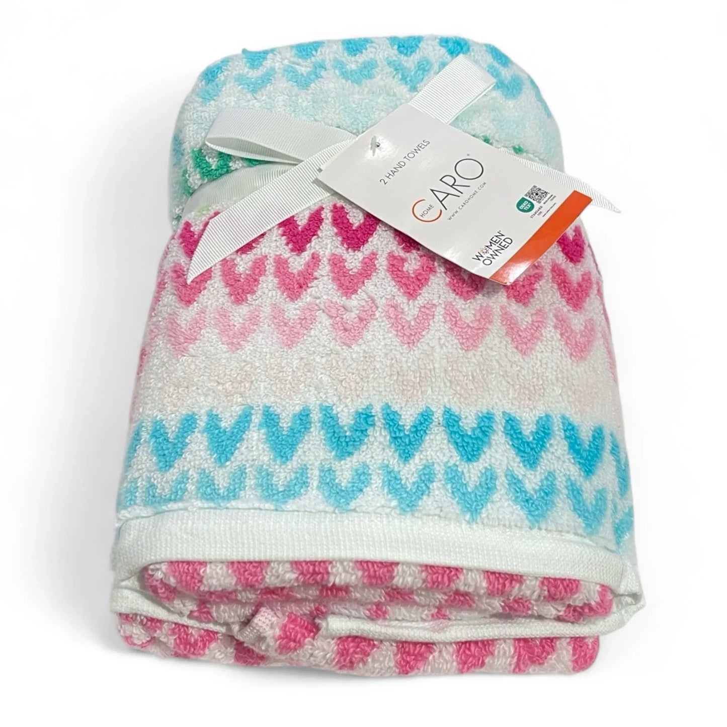 Caro Home Multicolor Hearts Hand Towel Set of 2 Thick Soft 100% Cotton - Trendiez U ♥ 