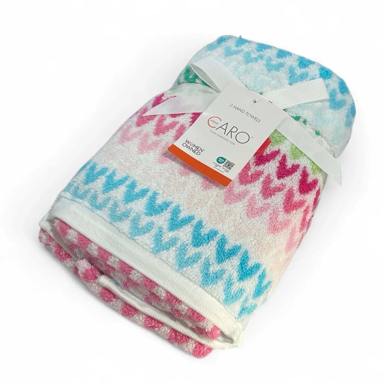 Caro Home Multicolor Hearts Hand Towel Set of 2 Thick Soft 100% Cotton - Trendiez U ♥ 