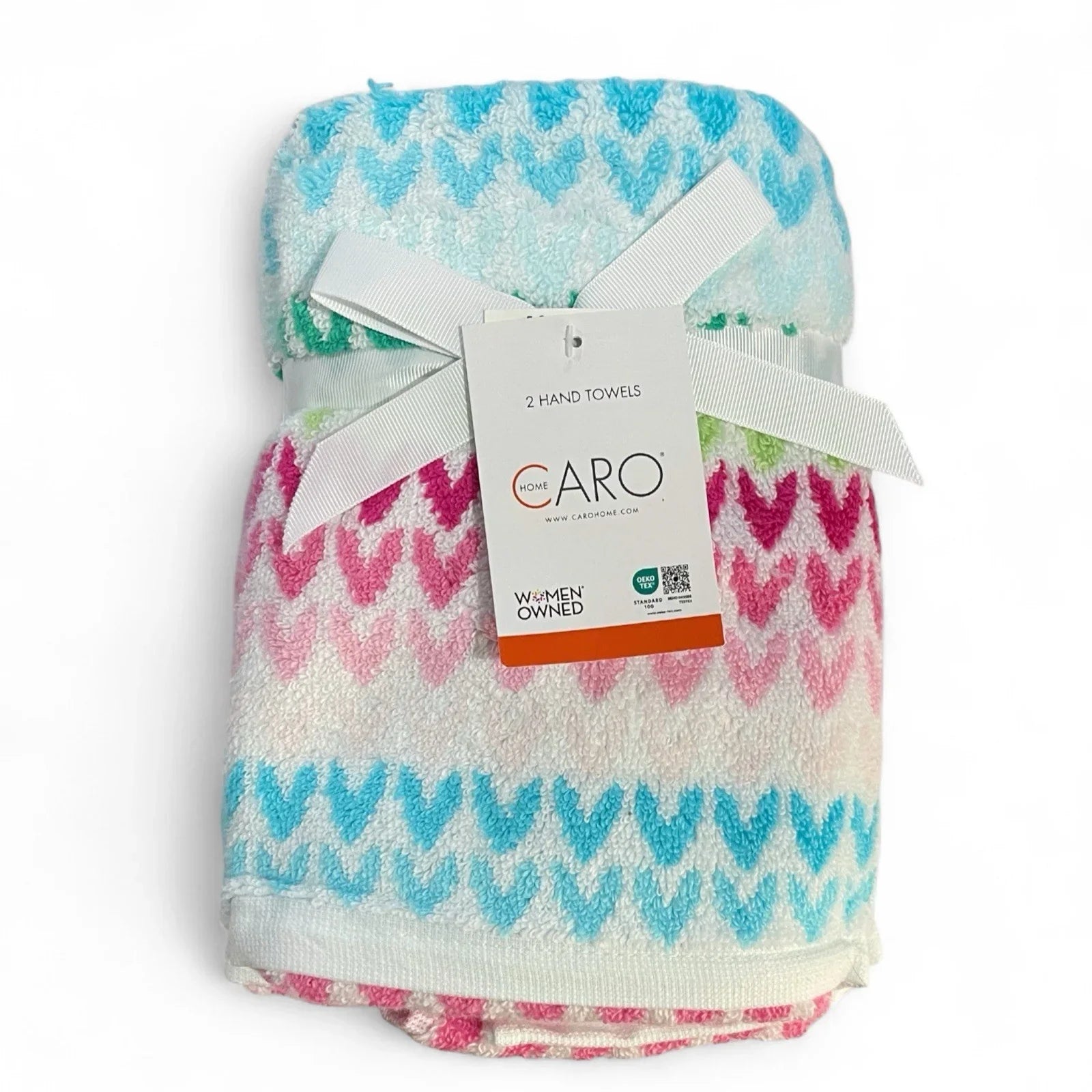 Caro Home Multicolor Hearts Hand Towel Set of 2 Thick Soft 100% Cotton - Trendiez U ♥ 