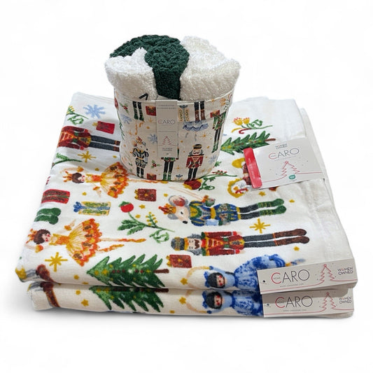 Caro Home The Nutcracker 8pc Bath Towel Set Cotton Velour Christmas - Trendiez U ♥ 
