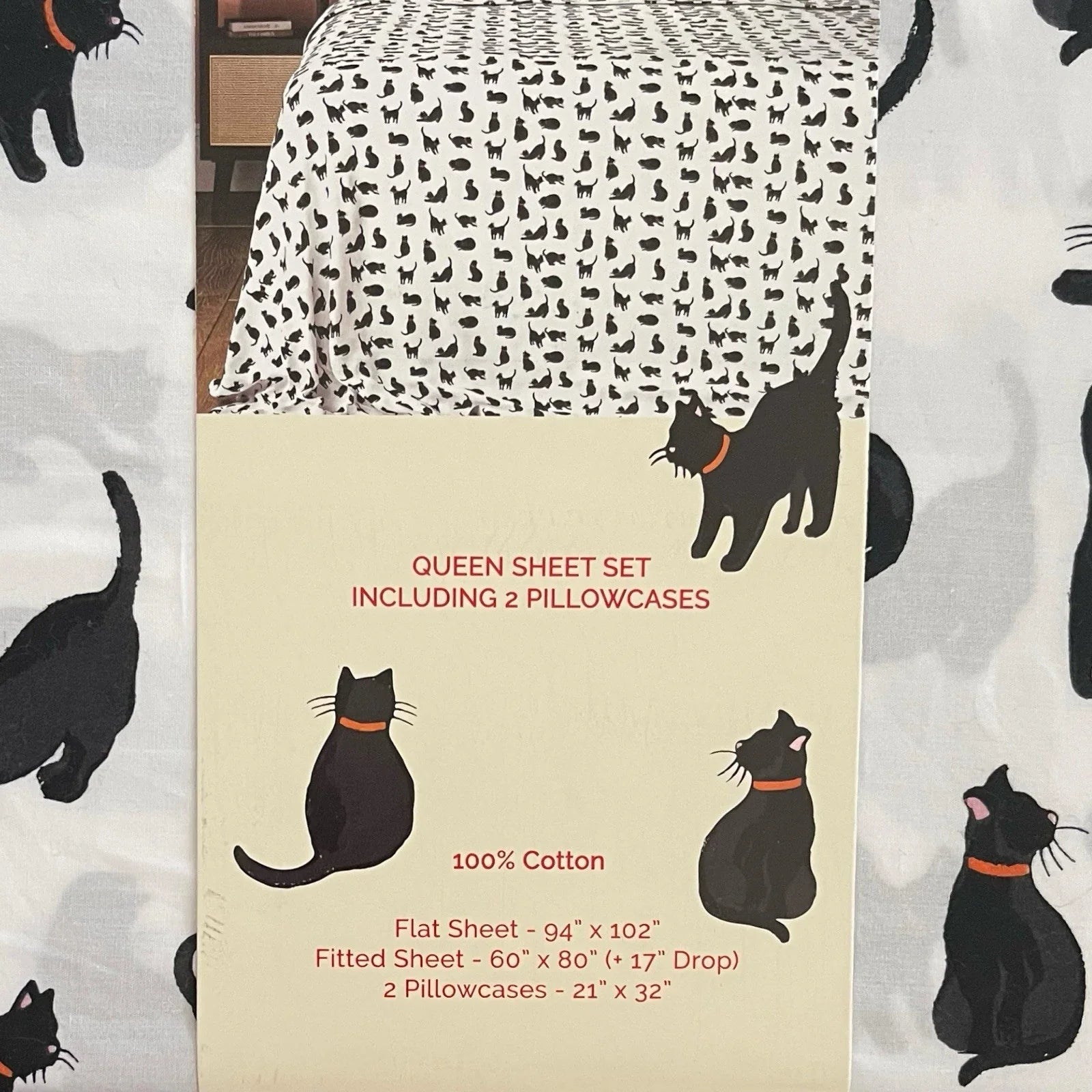 Cath Kidston Black Cats Queen Sheet Set 100% Cotton 200TC Halloween - Trendiez U ♥ 