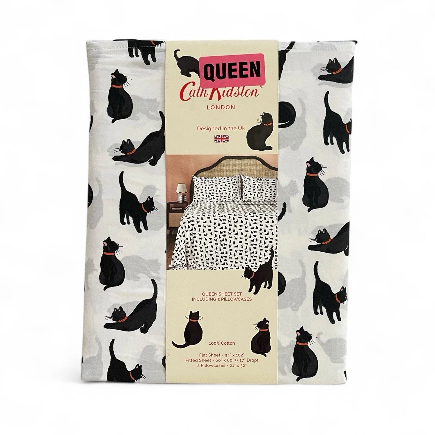Cath Kidston Black Cats Queen Sheet Set 100% Cotton 200TC Halloween - Trendiez U ♥ 