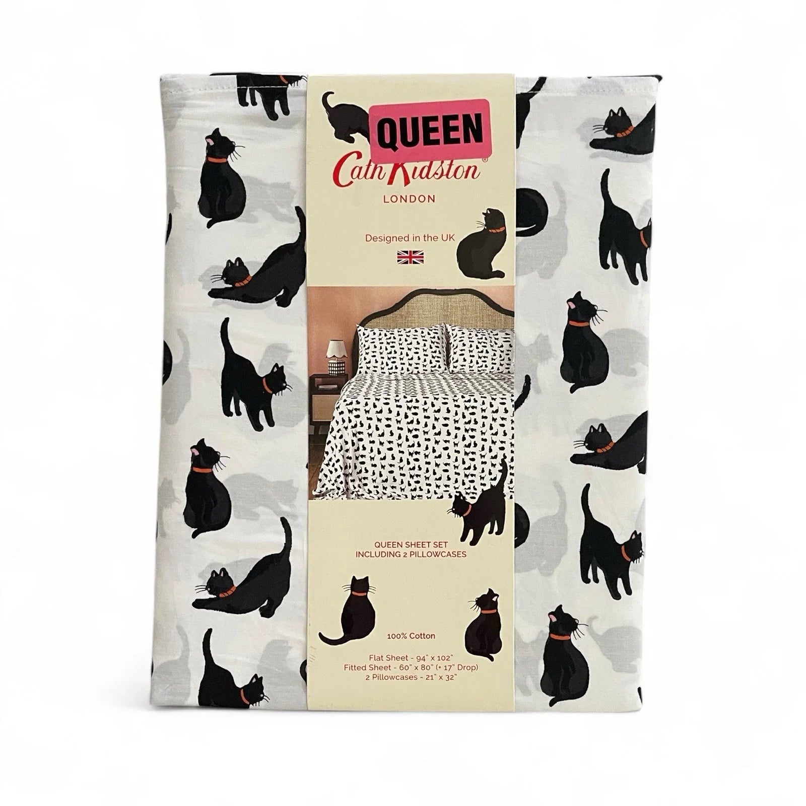 Cath Kidston Black Cats Queen Sheet Set 100% Cotton 200TC Halloween - Trendiez U ♥ 