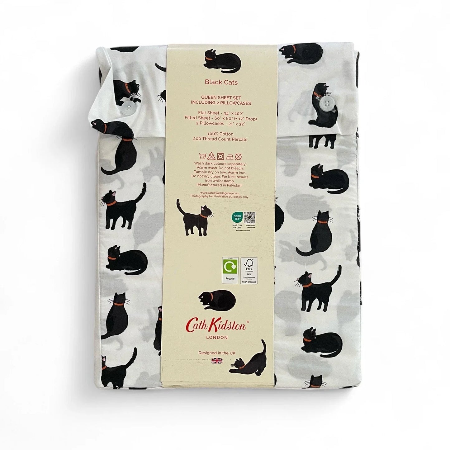 Cath Kidston Black Cats Queen Sheet Set 100% Cotton 200TC Halloween - Trendiez U ♥ 