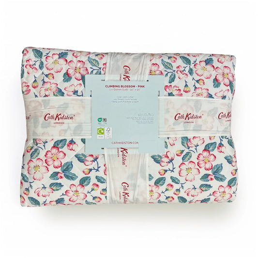 Cath Kidston Climbing Blossom Floral Pink Queen Cottage Farmhouse Quilt 90”x90” - Trendiez U ♥ 