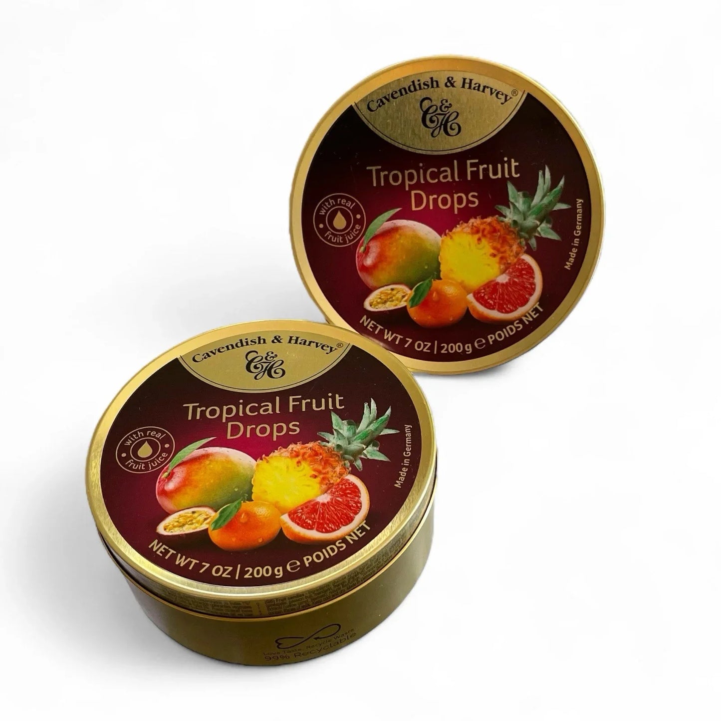 Cavendish & Harvey Mixed Fruit Premium Drops Candy 7 oz 200g Tin Brand Set of 2 - Trendiez U ♥ 