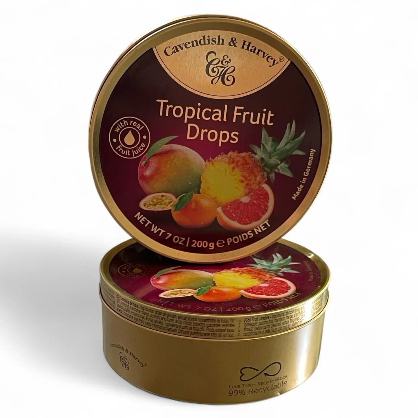 Cavendish & Harvey Mixed Fruit Premium Drops Candy 7 oz 200g Tin Brand Set of 2 - Trendiez U ♥ 