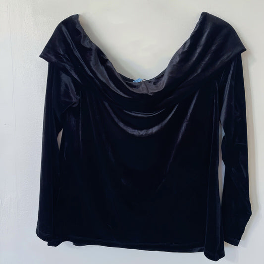 CeCe Off-the-Shoulder Velvet Blouse – Women’s XL, Black with Ruched Boat Neck - Trendiez U ♥ 