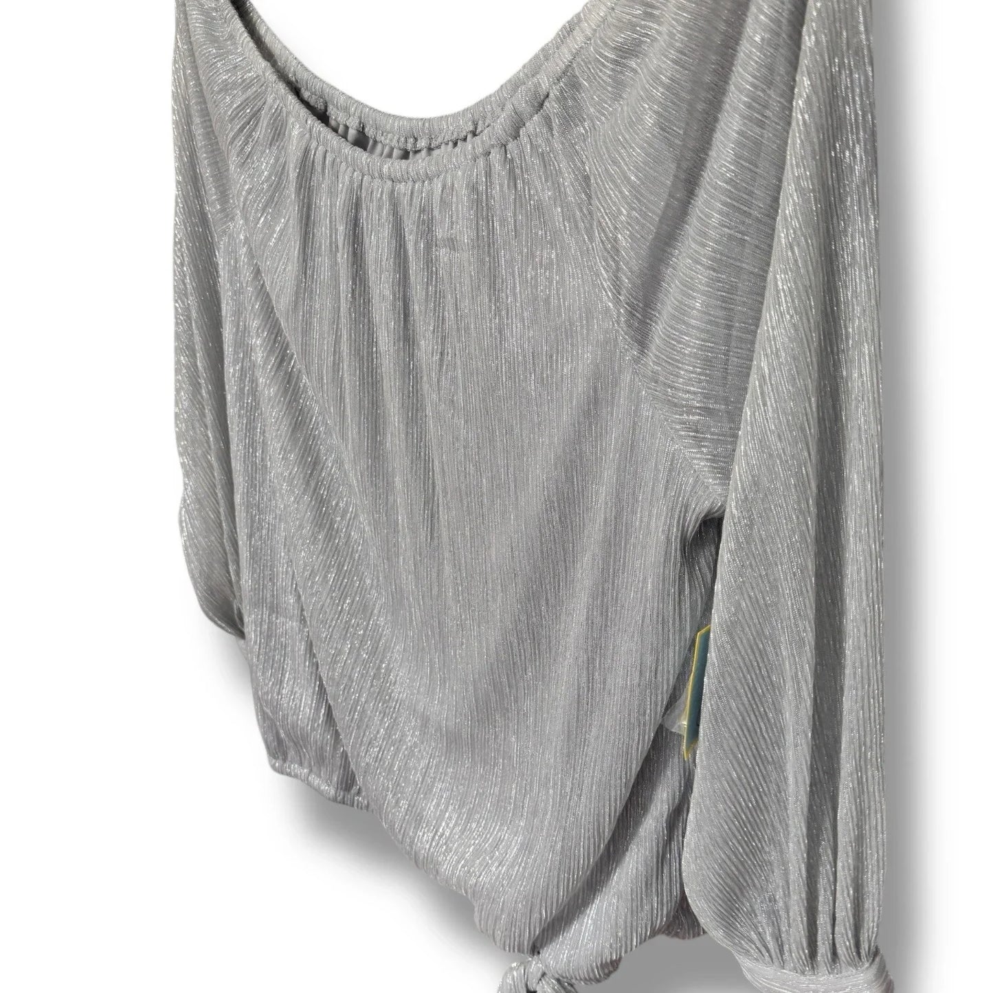 CeCe Silver Blouse Shimmer Metallic Womens Tie Bottom Off Shoulder Sz X-Large - Trendiez U ♥ 