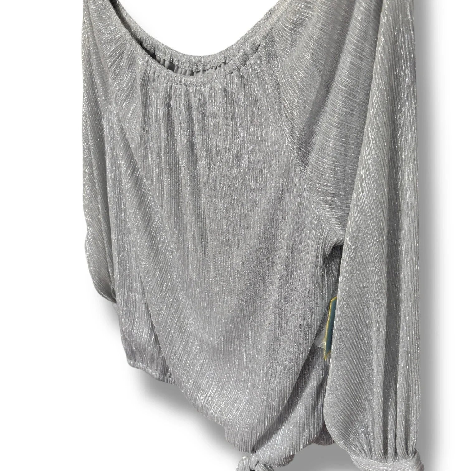 CeCe Silver Blouse Shimmer Metallic Womens Tie Bottom Off Shoulder Sz X-Large - Trendiez U ♥ 
