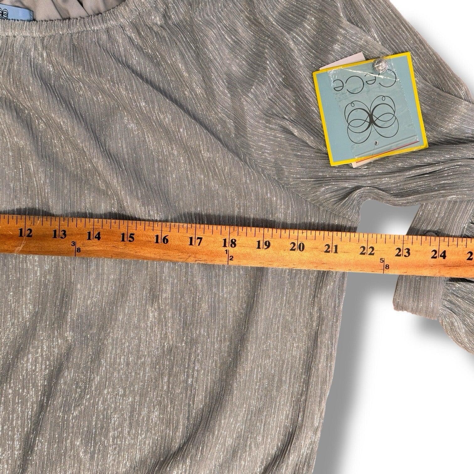 CeCe Silver Blouse Shimmer Metallic Womens Tie Bottom Off Shoulder Sz X-Large - Trendiez U ♥ 