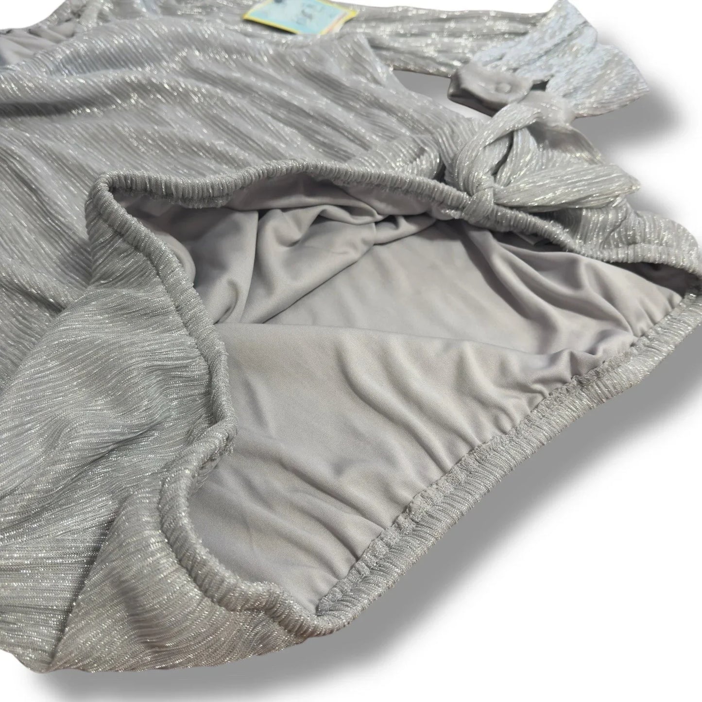 CeCe Silver Blouse Shimmer Metallic Womens Tie Bottom Off Shoulder Sz X-Large - Trendiez U ♥ 