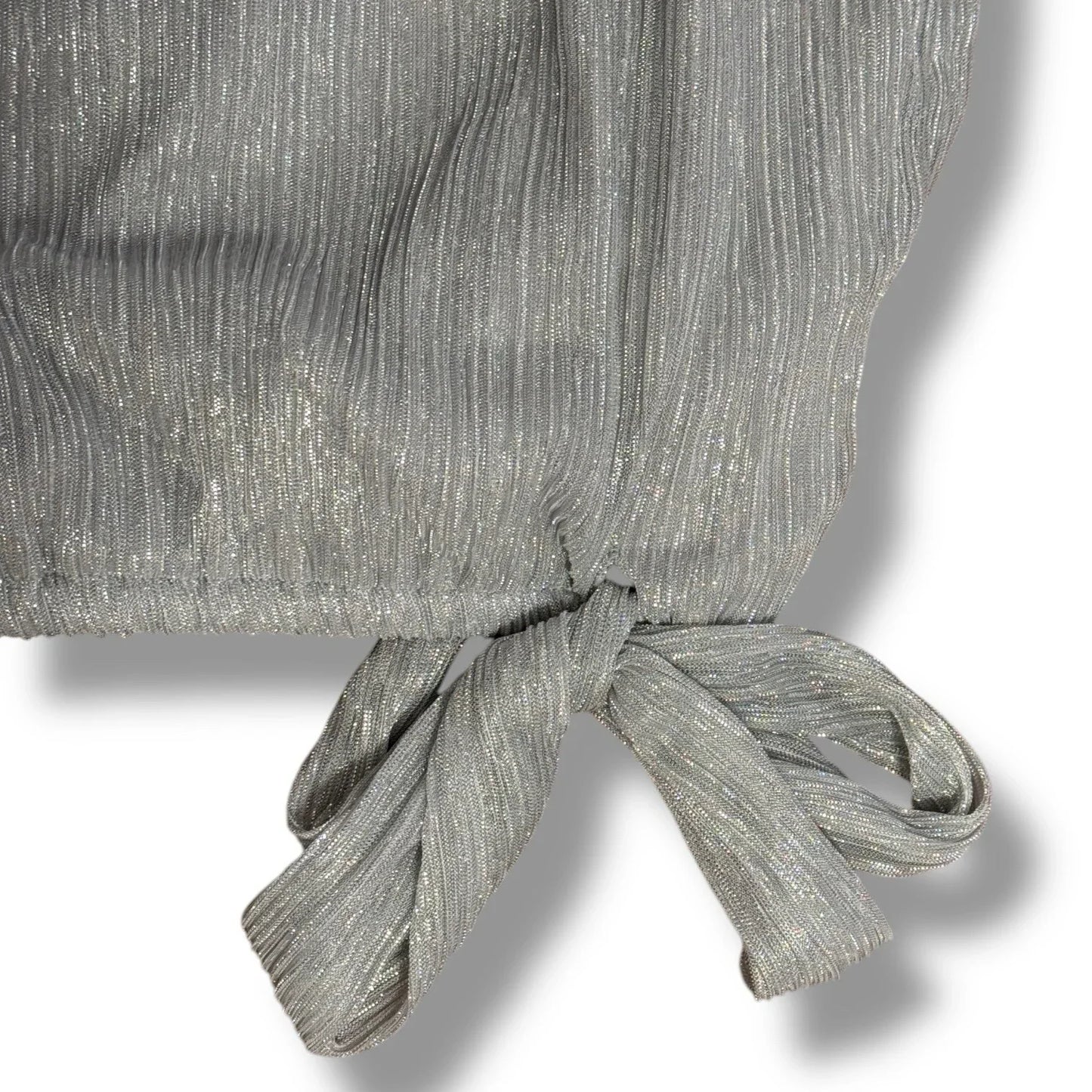 CeCe Silver Blouse Shimmer Metallic Womens Tie Bottom Off Shoulder Sz X-Large - Trendiez U ♥ 