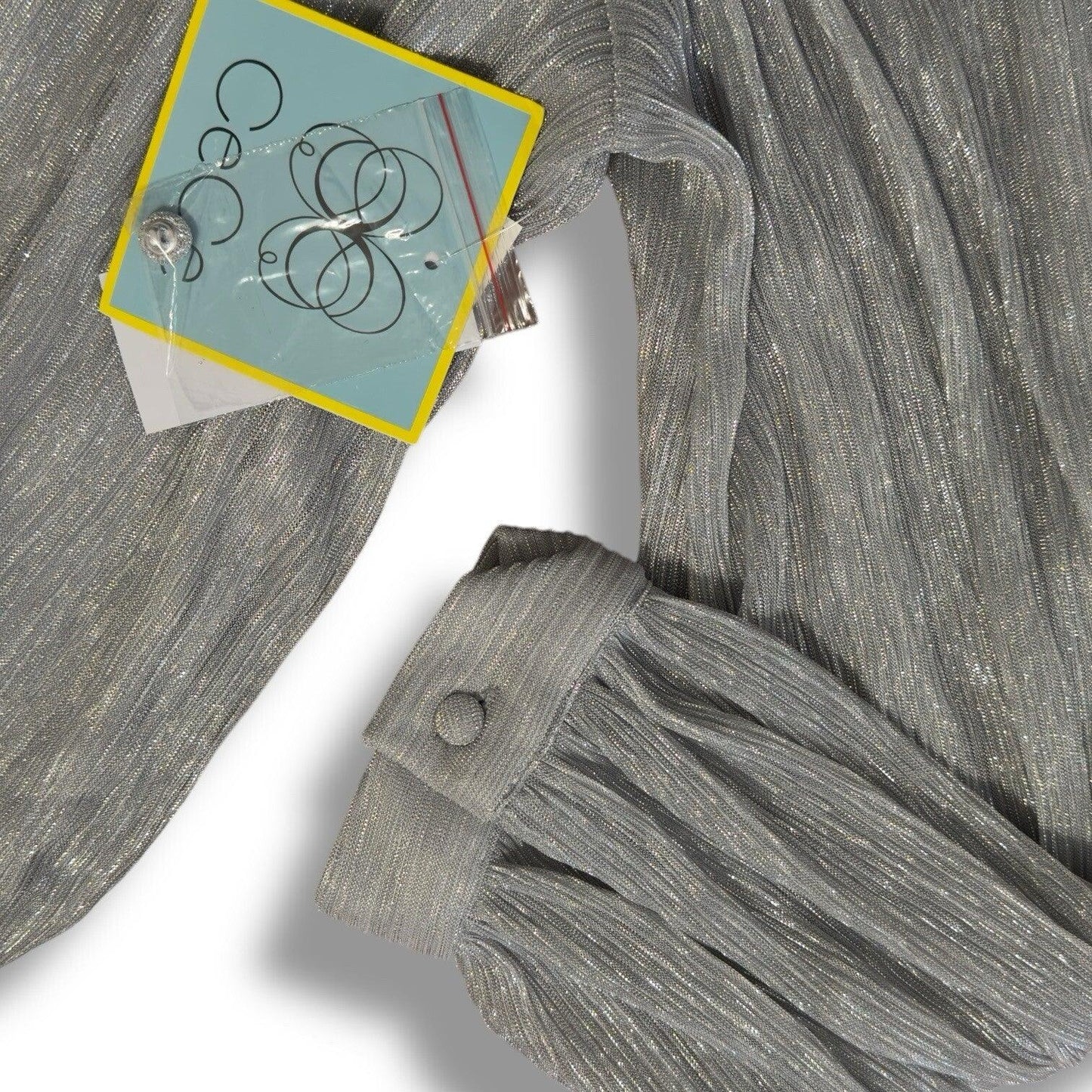 CeCe Silver Blouse Shimmer Metallic Womens Tie Bottom Off Shoulder Sz X-Large - Trendiez U ♥ 