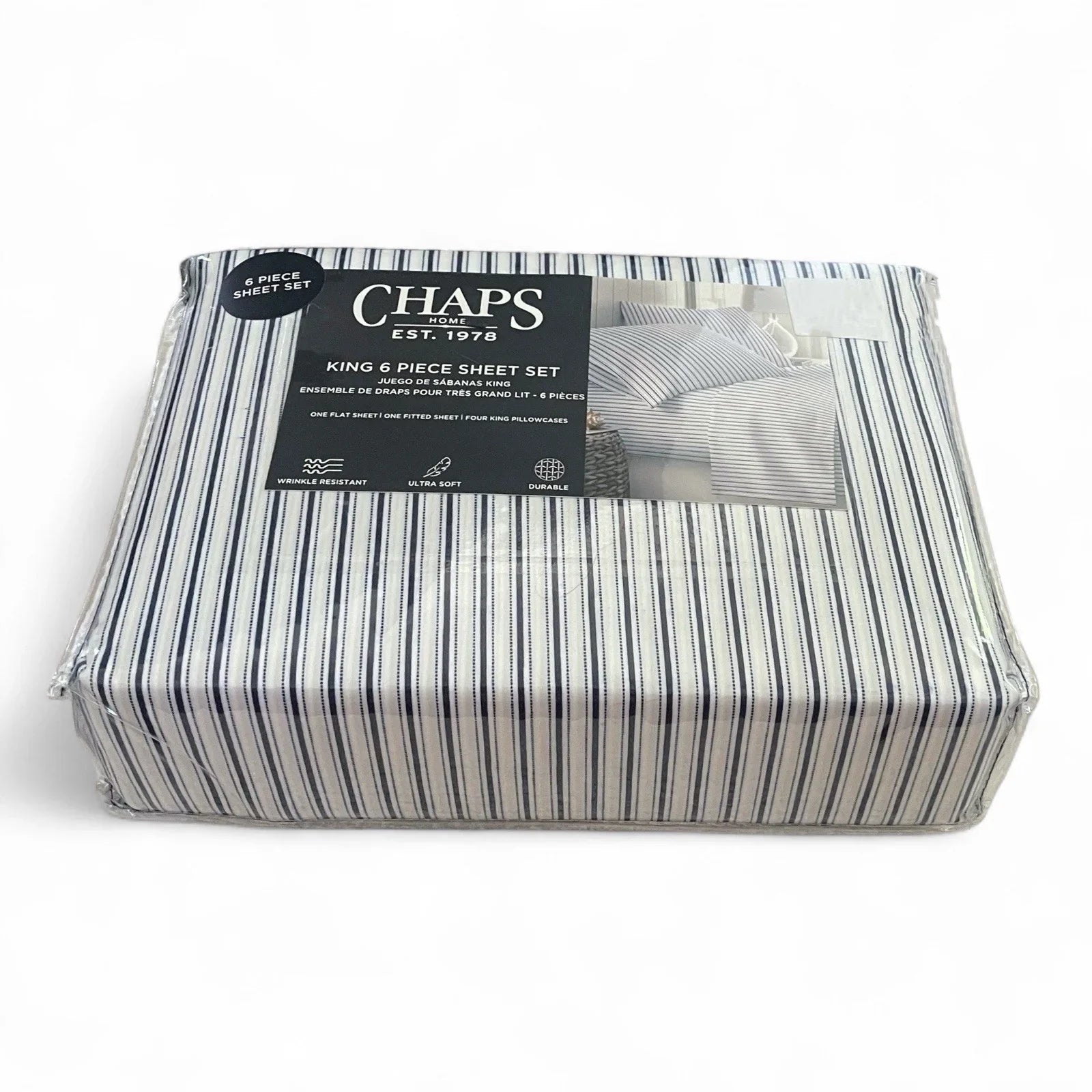 CHAPS by Ralph Lauren 6pc KING Sheet Set Blue White Stripes Preppy - Trendiez U ♥ 