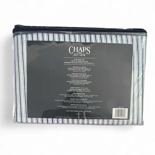 CHAPS by Ralph Lauren 6pc KING Sheet Set Blue White Stripes Preppy - Trendiez U ♥ 