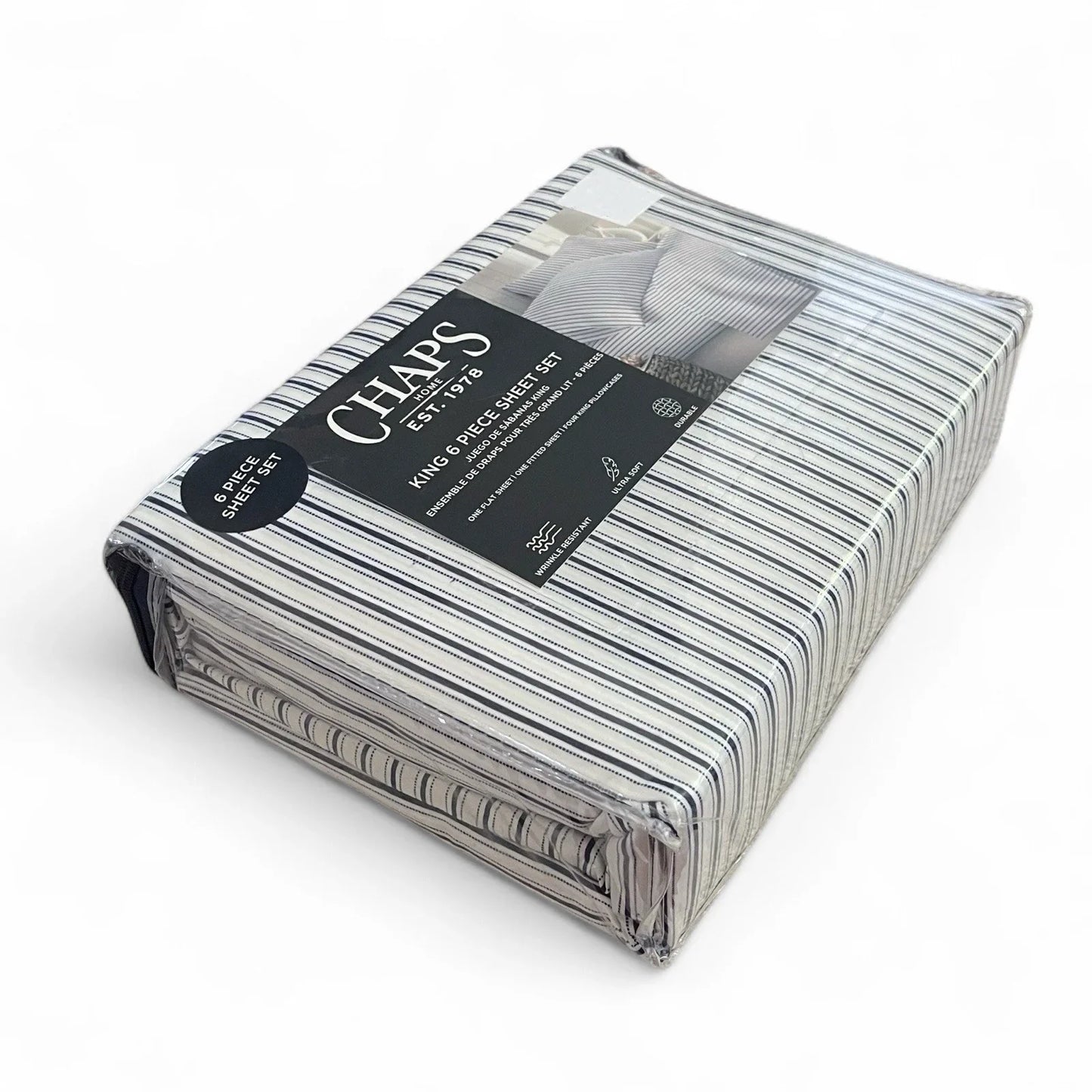 CHAPS by Ralph Lauren 6pc KING Sheet Set Blue White Stripes Preppy - Trendiez U ♥ 