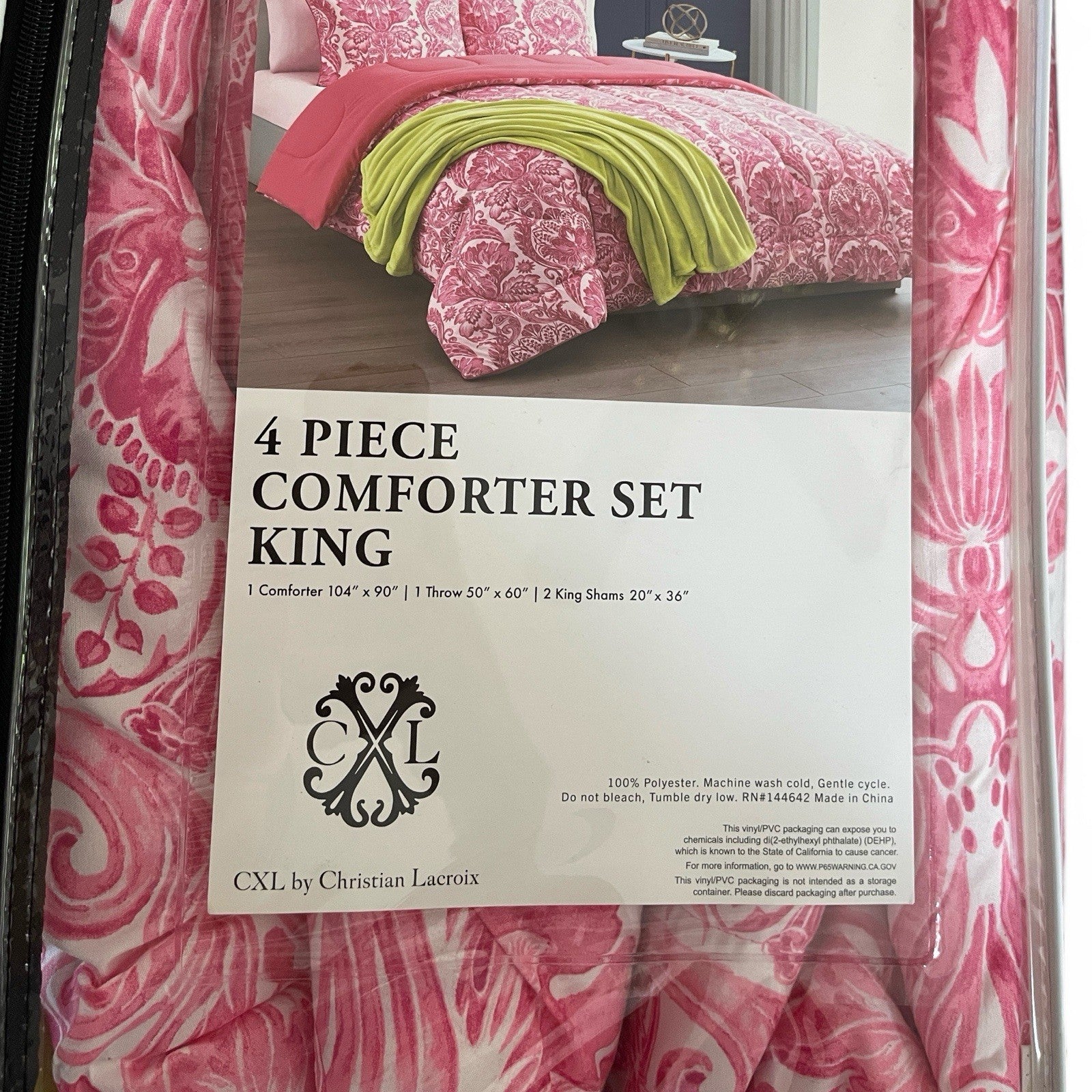 Christian Lacroix Coral Pink Reversible Comforter Set 4-Piece - Trendiez U ♥ 