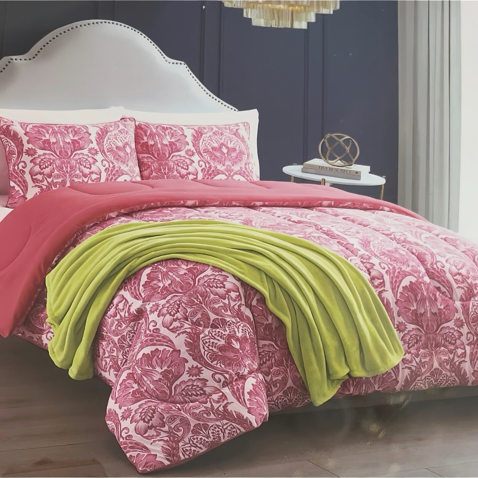 Christian Lacroix Coral Pink Reversible Comforter Set 4-Piece - Trendiez U ♥ 