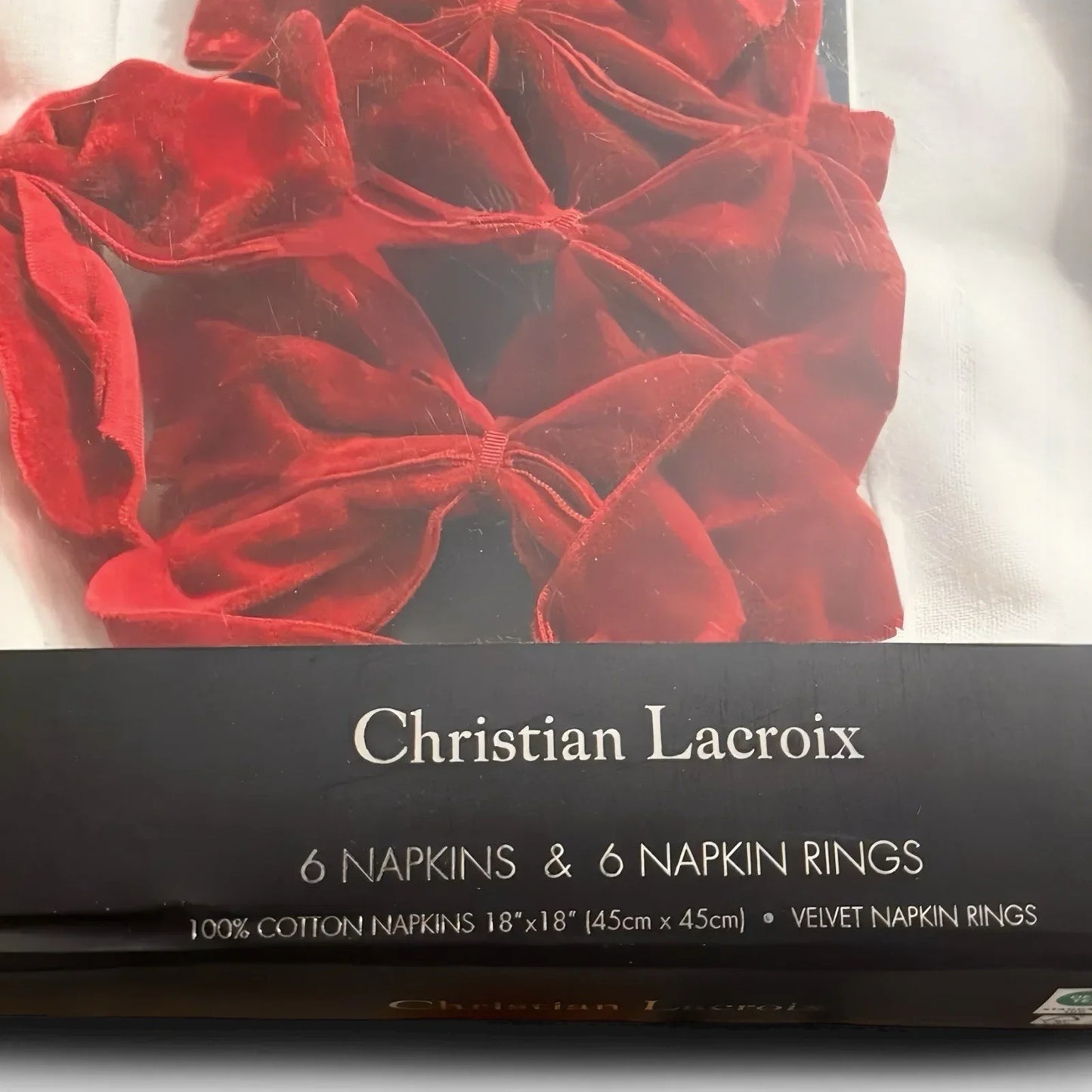 Christian Lacroix White Napkins w/ Velvet Bow Ring Set of 6 18x18” 100% Cotton - Trendiez U ♥ 