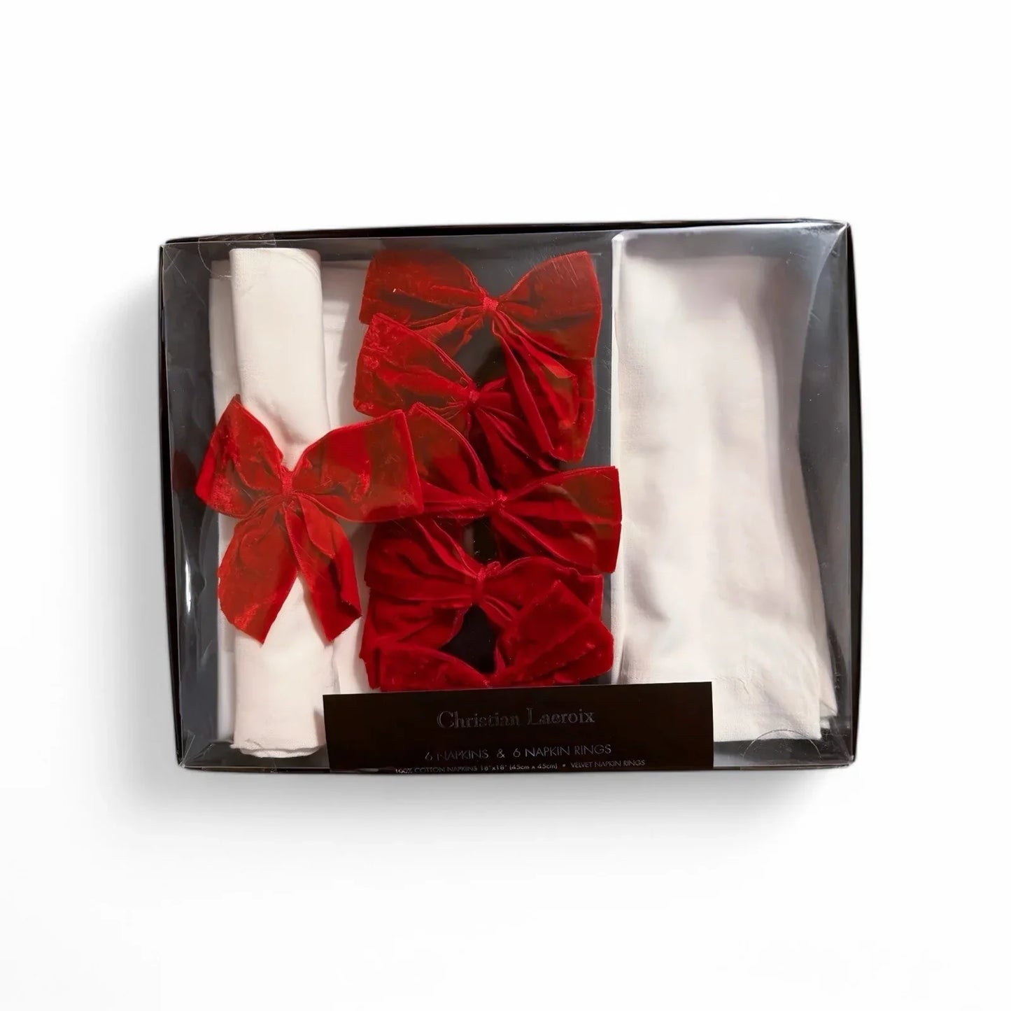 Christian Lacroix White Napkins w/ Velvet Bow Ring Set of 6 18x18” 100% Cotton - Trendiez U ♥ 