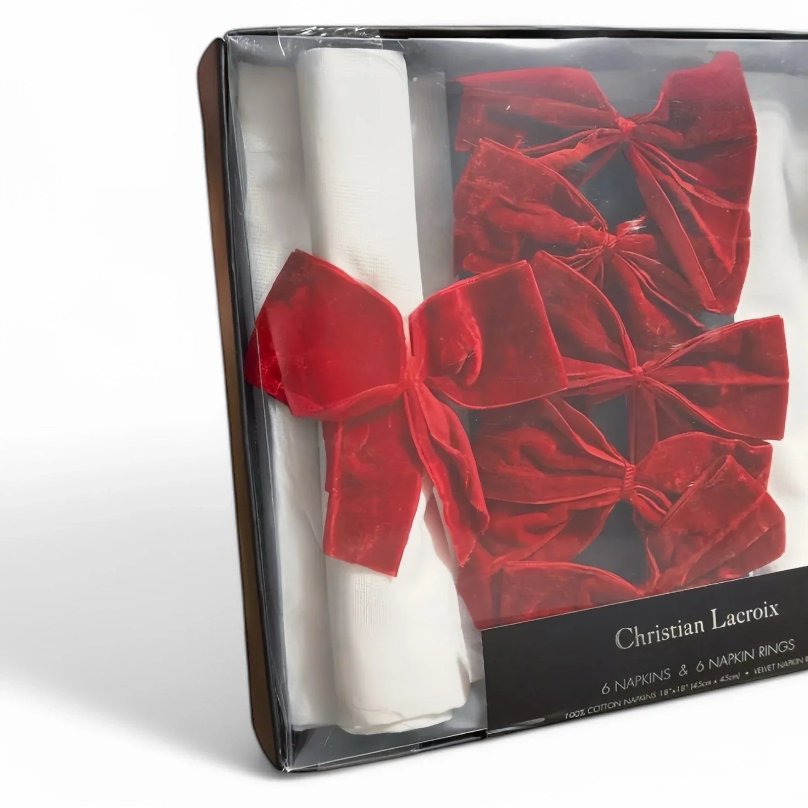 Christian Lacroix White Napkins w/ Velvet Bow Ring Set of 6 18x18” 100% Cotton - Trendiez U ♥ 