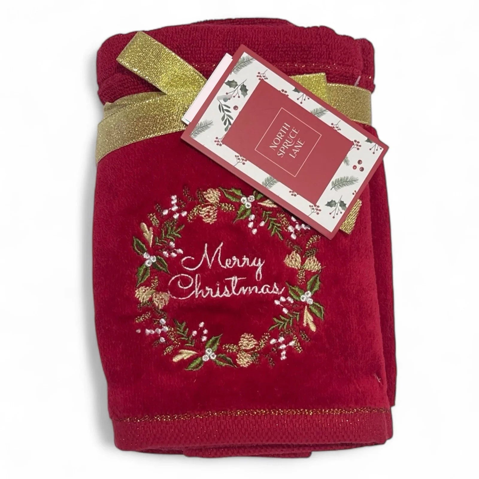 Christmas Hand Towel Set 2pc Embroidered Metallic Accents Cotton Velour Holiday - Trendiez U ♥ 